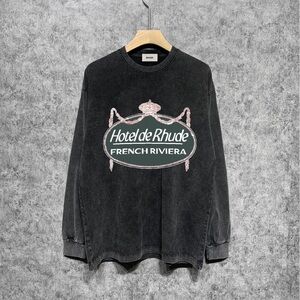 Rhude Black Long Sleeve Tee with Graphic